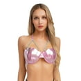 thumbnail image 3 of Zaldita Womens Mermaid Shell Shaped Halter Neck Pearl Chains Bra Top Shiny Slight Padded Bikini Bra Light Pink L, 3 of 7