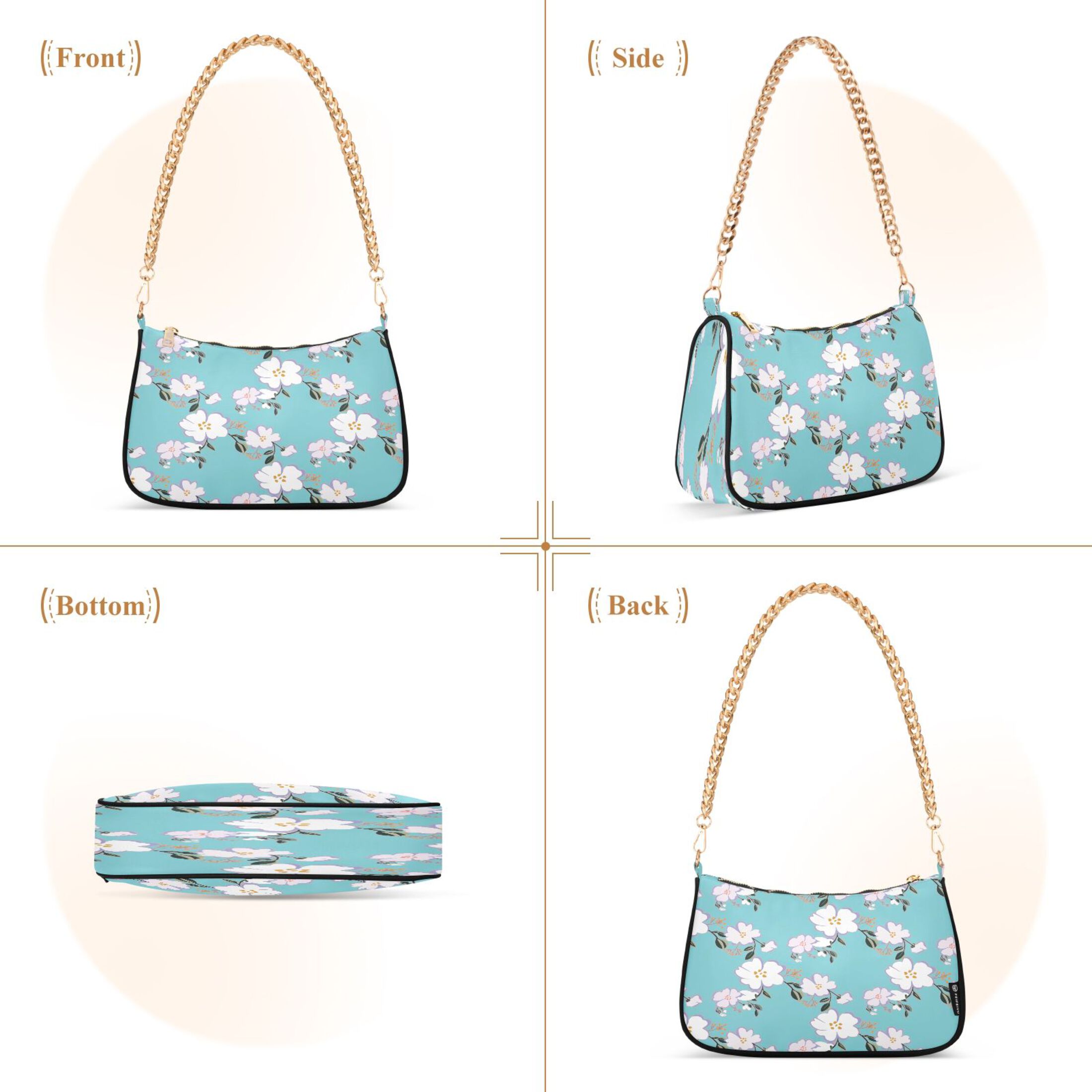Ryvnso Colorful Spring Floral Womens Chain Shoulder Bag Tote Handbags Clutch Hobo Purse with Zipper for Travel