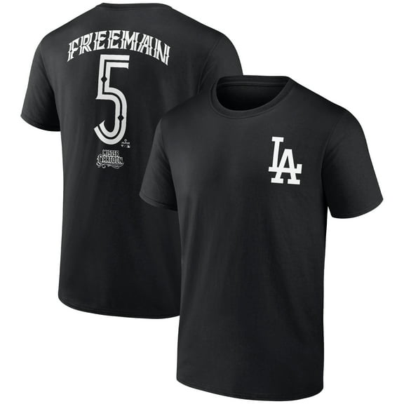 Men's Freddie Freeman Black Los Angeles Dodgers Mister Cartoon Name & Number T-Shirt