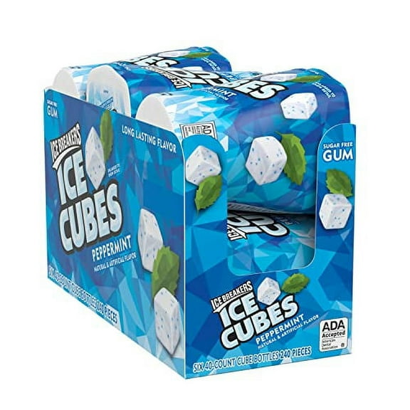ICE BREAKERS Ice Cubes Peppermint Sugar Free Chewing Gum Bottles, 3.24 oz (6 Count, 40 Pieces)