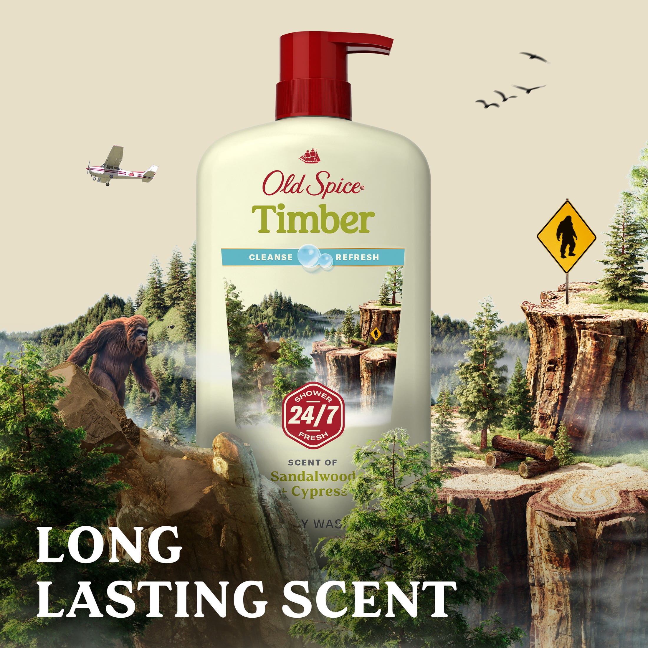 (3 pack) Old Spice Men's Body Wash Timber with Sandalwood, 24/7 Shower Fresh, 30 oz