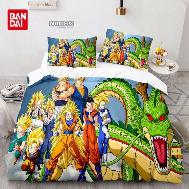 Juego de ropa de cama de Anime japonés para niños y adolescentes, edredón de Dragon Ball, Goku, funda de almohada, regalo de Navidad gym unisex