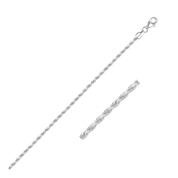 2.25mm 14k White Gold Solid Diamond Cut Rope Chain 18 in