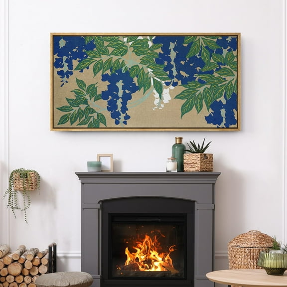 IDEA4WALL Extra Large Framed Canvas Print Wall Art Blue Silhouette Floral Classic Art Vintage Farmhouse Flowers Art Wall Decor Oversized Artwork Relax/Calm for Living Room - 60"x30"