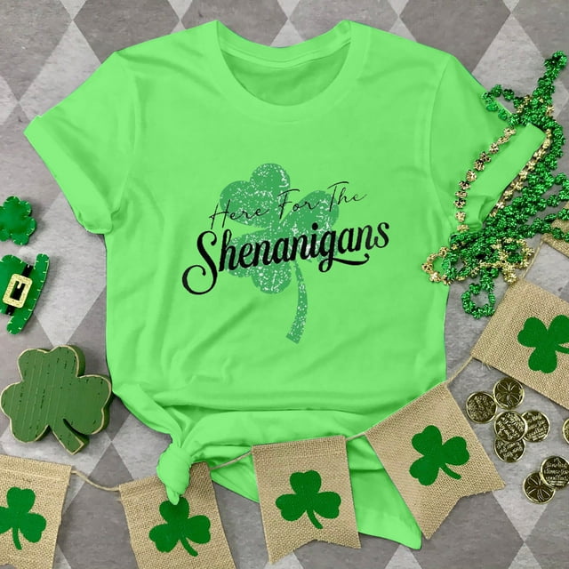 T-shirts de la Saint-Patrick pour Femmes, Col Rond, Manches Courtes, Imprimé Arbre de Noël