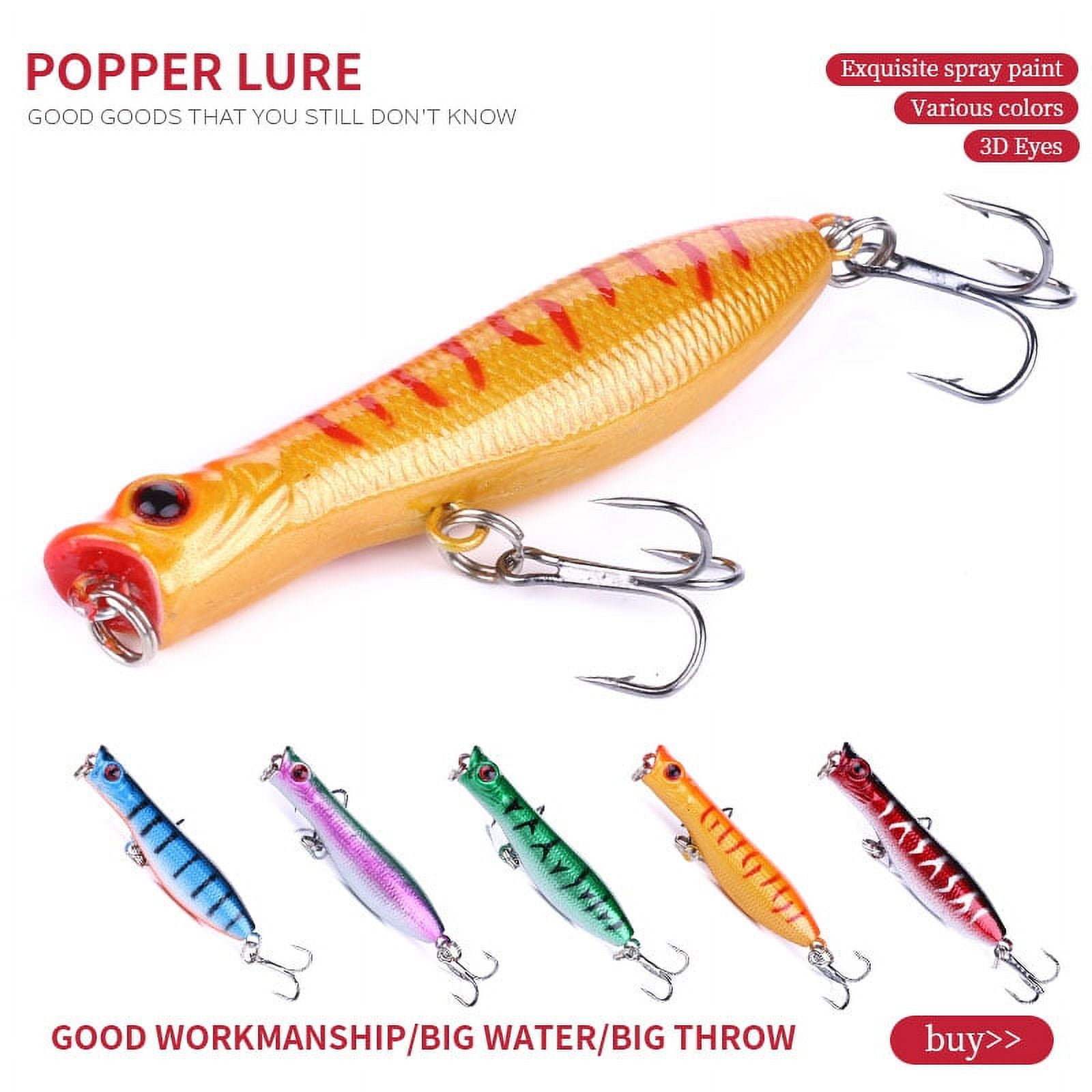 HENGJIA Top Water Popper Fishing Lures Saltwater, Pack of 5 Poppers Lures Artificial Hard Baits for Bass, Redfish, Trout, Walleye