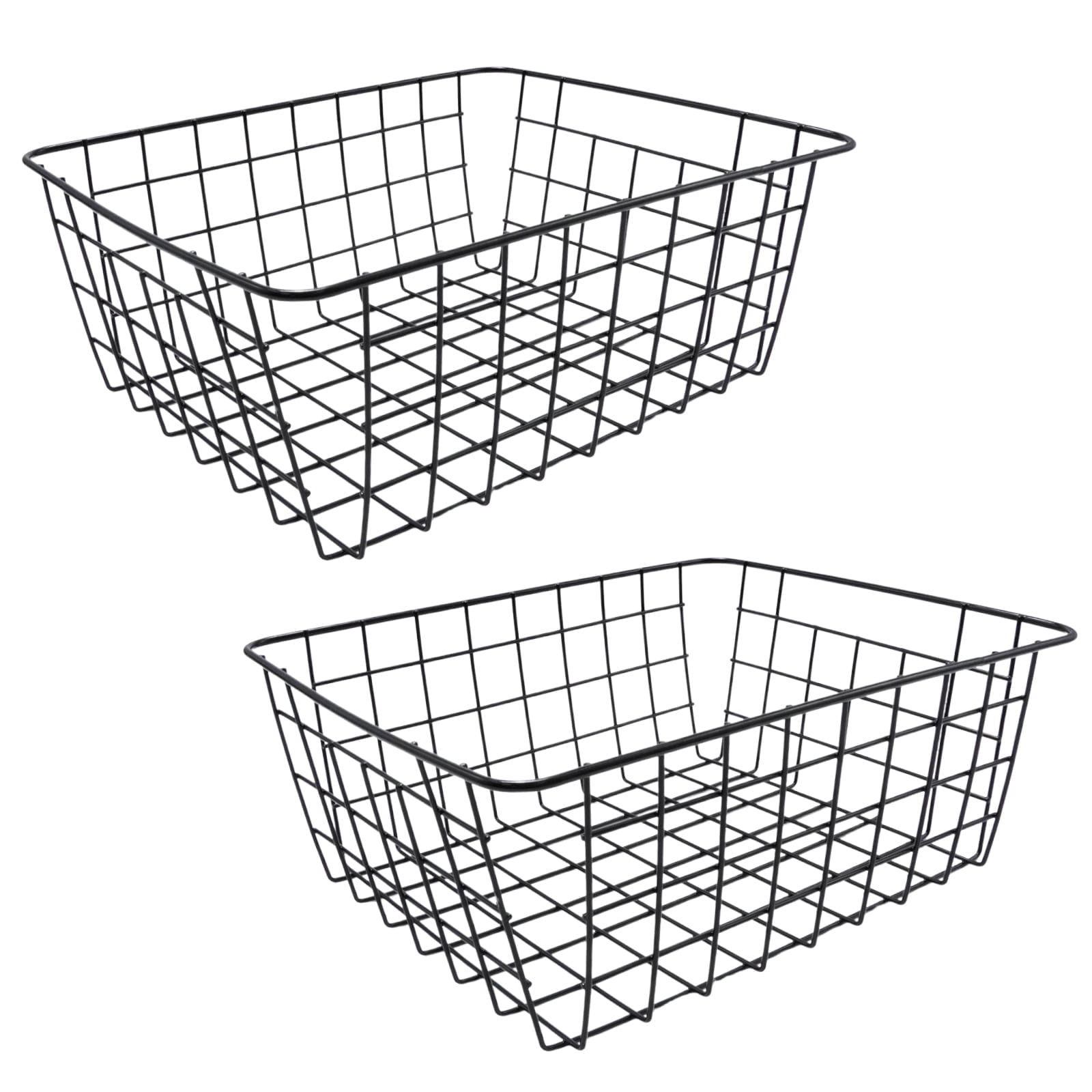2-Pack Black Metal Wire Storage Baskets, Multi-Use Organizer Bins for Kitchen Pantry Laundry, 11 x 8.5 x 4.7 inches Home Organization