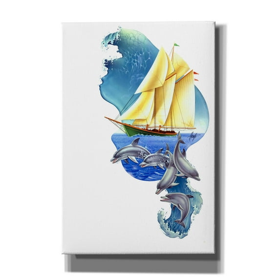 Epic Graffiti 'Sailboat Dolphin Wave' by James Mazzotta, Canvas Wall Art, 12"x18"