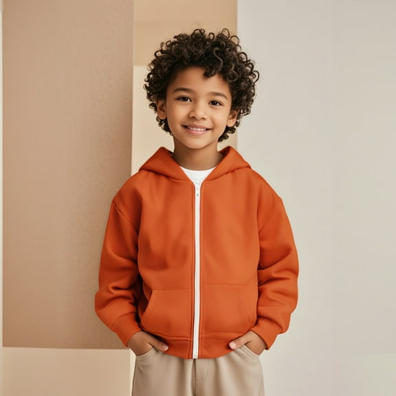 Boys Hoodie Orange Hoodie Long Sleeve Pullover Hoodie Sweatshirt Fall Clothes Toddler Boys Clothes 4-5 Years Girls Clothing