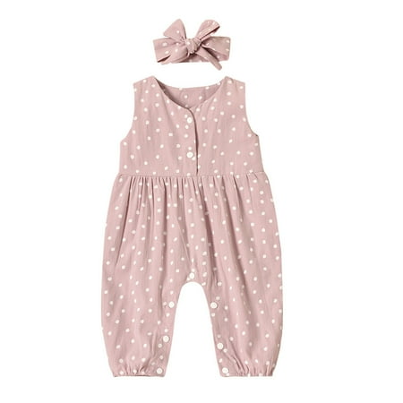 

Little Girl Onesies Headbands Baby Polk Dot Sleeveless Clothes Girls Jumpsuit Dot Boys Girls Romper Jumpsuit