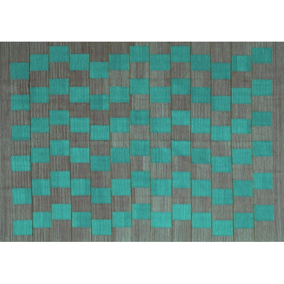 Ahgly Company Indoor Rectangle Abstract Turquoise Blue Contemporary Area Rugs, 2' x 5'