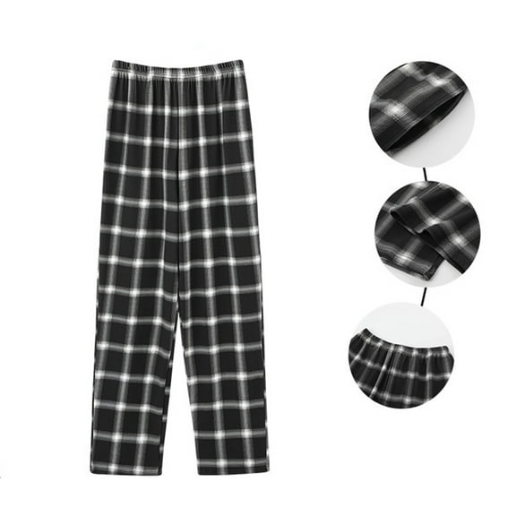 Xuniizn Mens Pajama Pants, Plus Size Black Plaid Print Elastic Waist Regular Straight Relaxed Pajamas, Comfy Loose Casual Sleepwear