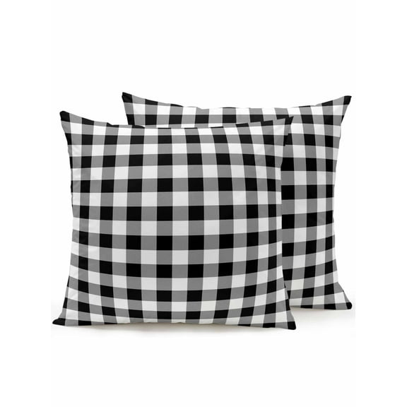 Outdoor Pillows Waterproof Set of 2, Farmhouse Checkered Patio Throw Pillows for Couch Bed Sofa with Insert, Black White Buffalo Plaid Decorative Travel/Reading/Camping Pillow Set 16x16 Inch