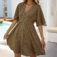 thumbnail image 6 of Summer Saving Wycnly Womens Dresses Short Sleeve V-Neck Leopard Mini Summer Dress Vintage Empire Waist Loose Button Down Dresses Khaki Up to 65% off, 6 of 7