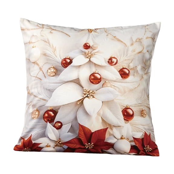 Violet Linen Seasonal Xmas Christmas Holiday Adoring Floral Pattern Decorative Accent Throw Pillow Cover