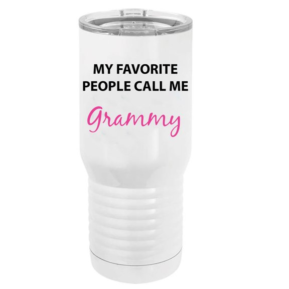 My Favorite People Call Me Grammy Stainless Steel Vacuum Double-Walled Insulated 20 Oz Tumbler Travel Coffee Mug with Clear Lid, White
