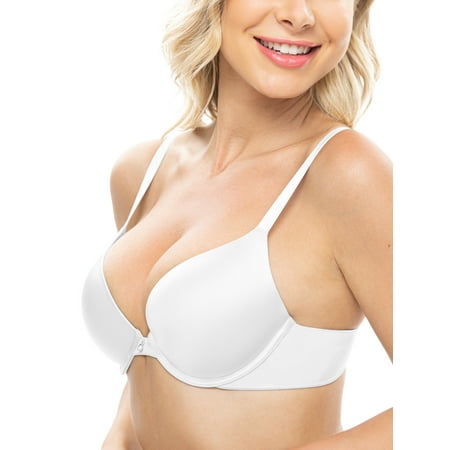 Deyllo Women s Push Up T shirt Bra Lightly Padded Plunge Underwire Lift Up Bras  White 34D