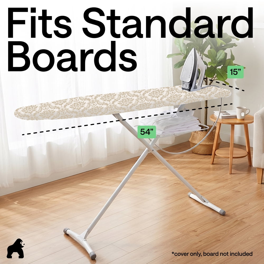 GORILLA GRIP Scorch Resistant Ironing Board Cover, Silicone Coating, Hook and Loop Fastener Strap, Damask