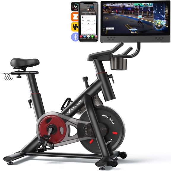 MERACH Stationary Exercise Bike with 1080P HD screen Low Noise for Indoor Workout Cycling Bike with 330lbs Weight Capacity Flywheel Weight 40lbs