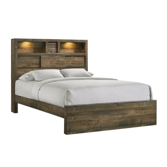 Picket House Furnishings Beckett Queen Size Bookcase Headboard Wood Panel Beds, Walnut