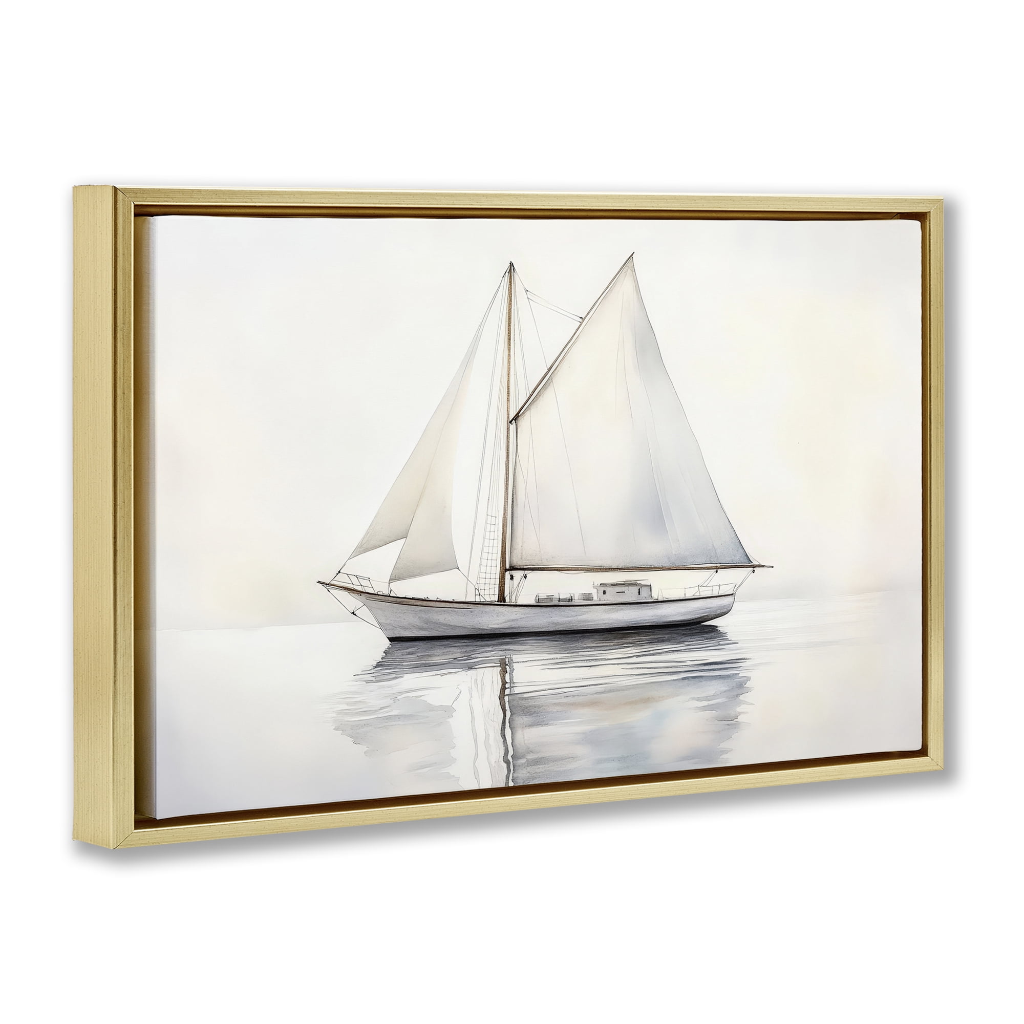 Stupell Industries Neutral Sailboat Reflection Gold Framed Floater Canvas Wall Art, design by Petal Prints Design