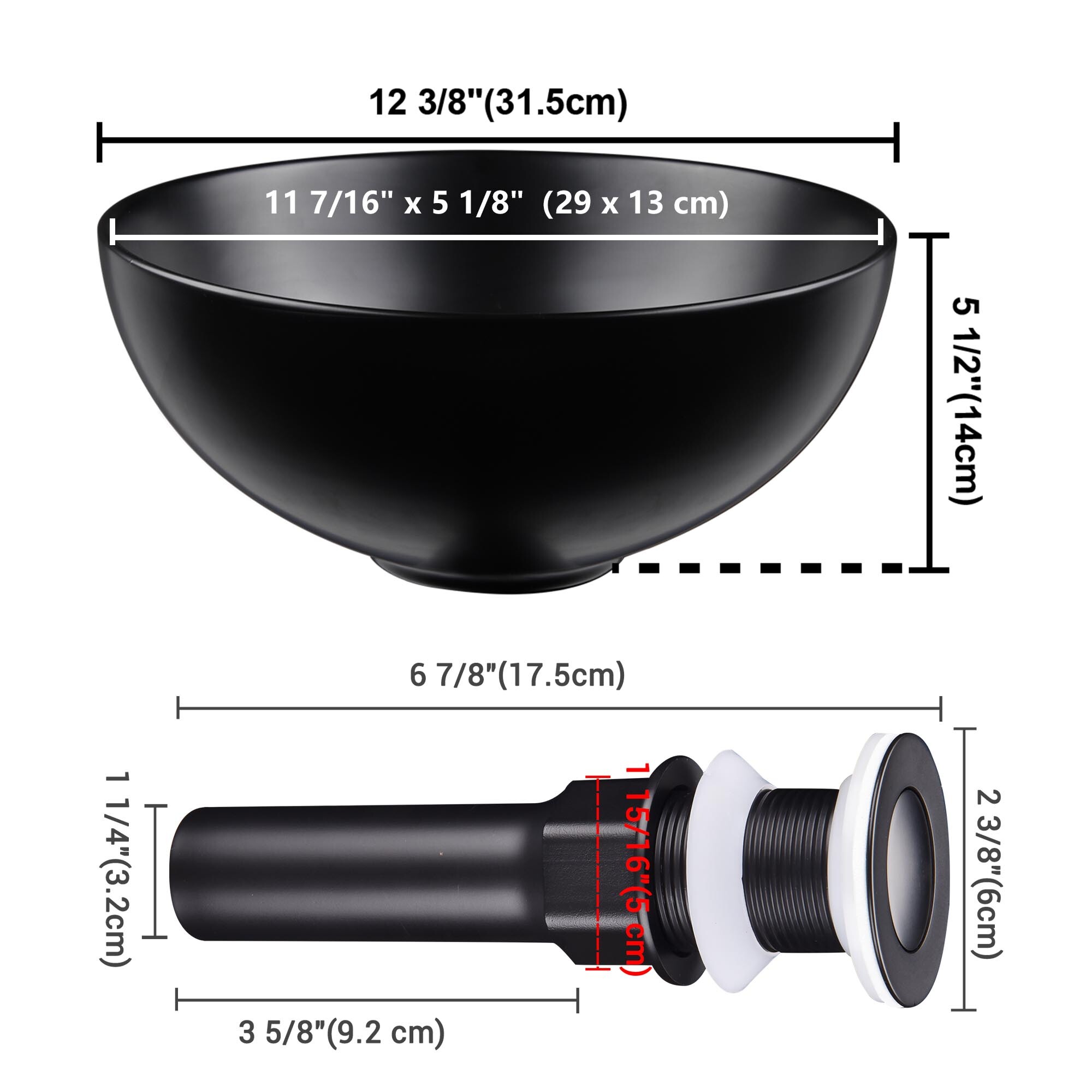 Aquaterior 12" Bathroom Vessel Sink Round Bowl Countertop Pop up Drain 2 Pack