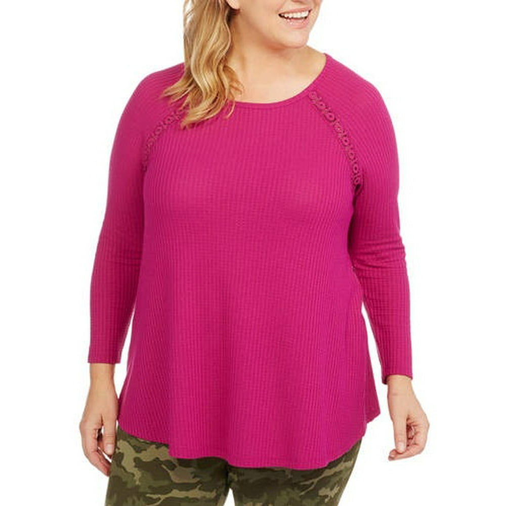 Faded Glory - Women's Plus Thermal Tunic with Back Lace Detail ...