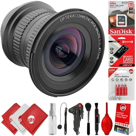 Opteka 15mm f/4 HD Ultra Wide Angle Macro Lens w/ 16GB - 14PC Camera Bundle for Canon EOS 80D, 77D, 70D, 60D, 7D, 6D, 5D, 7D Mark II, T7i, T6s, T6i, T6, T5i, T5, SL1 & SL2 Digital SLR