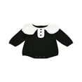 thumbnail image 1 of Autumn Baby Girls Cute Rompers Ruffles Collar Long Sleeve Solid Color Button Jumpsuits Clothes Black 6-12 Months, 1 of 7