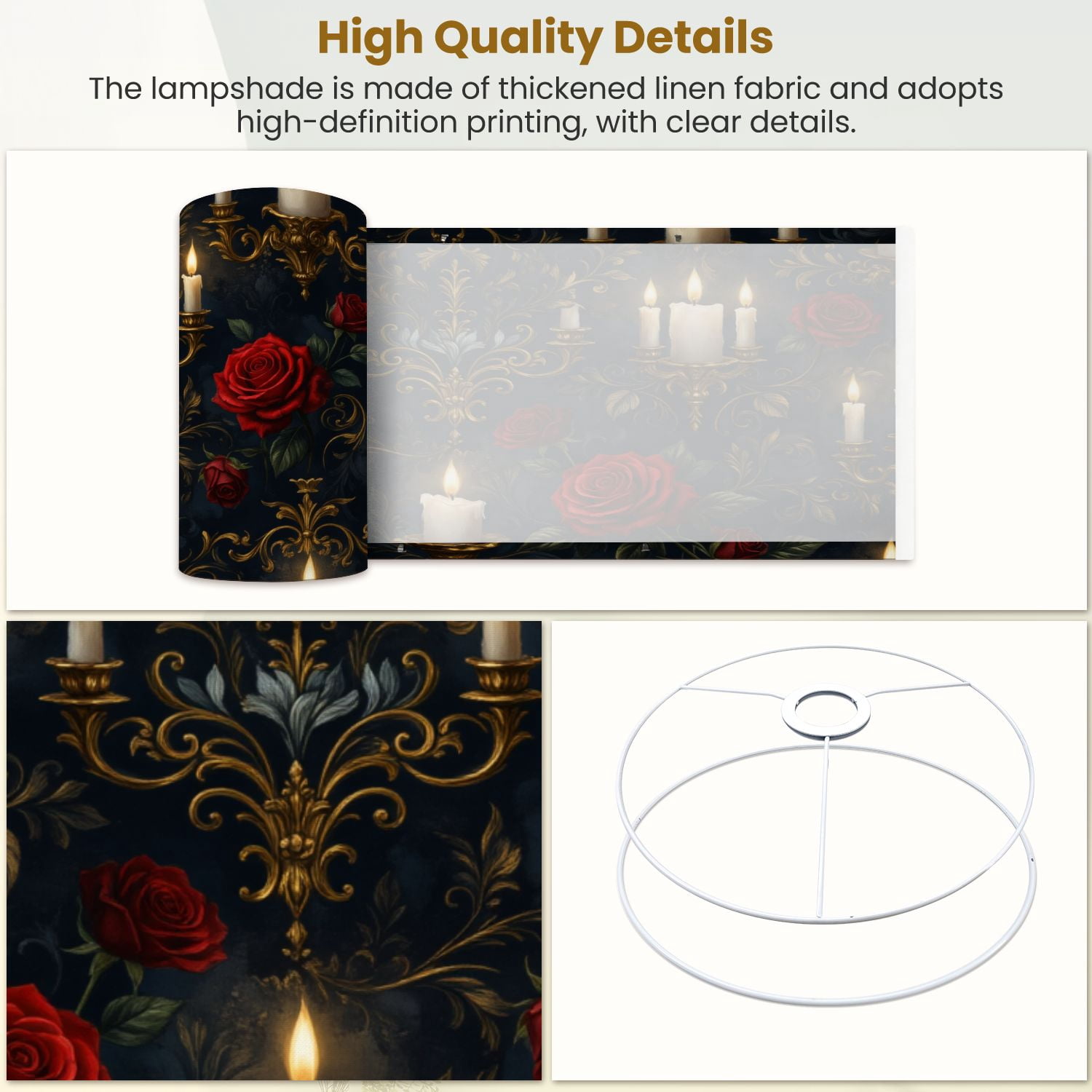 Gothic Linen Drum Lampshades Gothic Red Roses Candles Dark Floral 13"x13"x10" Light Shade for Table Lamps Floor Lamp Shades Lampshade Replacement Assembly Required