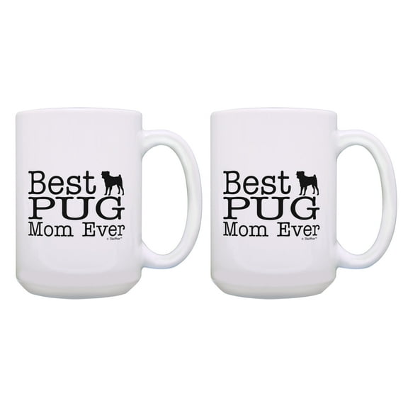ThisWear Pug Cup Set Best Pug Mom Ever Coffee Cups Mothers Day Mug 2 Pack 15oz Coffee Mugs