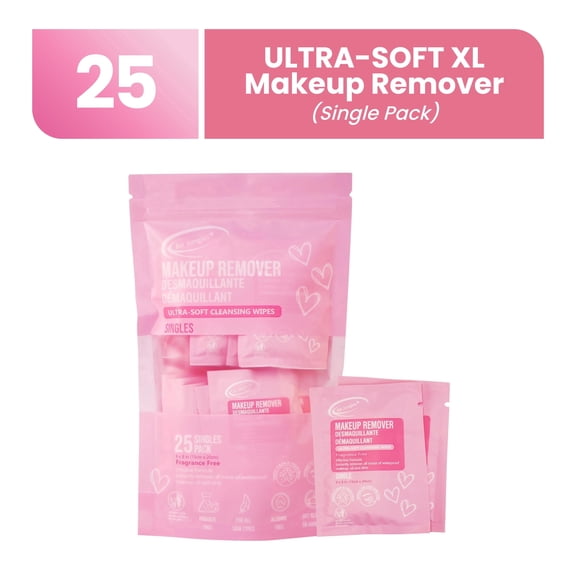 Air Jungles Makeup Remover Wipes Singles 25 Count (Pack of 1), Individual Packed Fragrance-Free, Ultra-Soft Cleansing Wipes, Alcohol Free