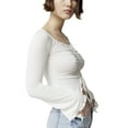 thumbnail image 4 of ZAXARRA Women's Spring Autumn Crop Tops Solid Color Long Sleeve Off Shoulder Ruched Drawstring T-shirt, 4 of 6