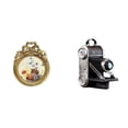 thumbnail image 1 of Marco de fotos redondo pequeño vintage dorado, decorativo de pared, de resina ornamentada. Modelo de estatua de cámara, figura coleccionable, ideal pa, 1 of 8