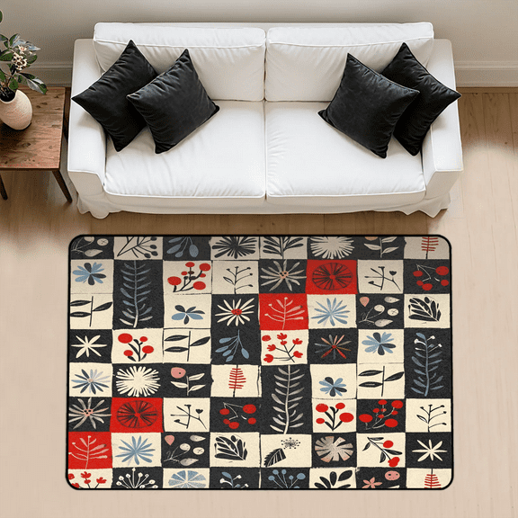 CURLYOOT Vintage Flower Area Rug 3x5 Ft Rugs for Entryway Entrance Kitchen, Washable Non Slip Boho Floral Winter Indoor Floor Carpet for Bedroom Living Room