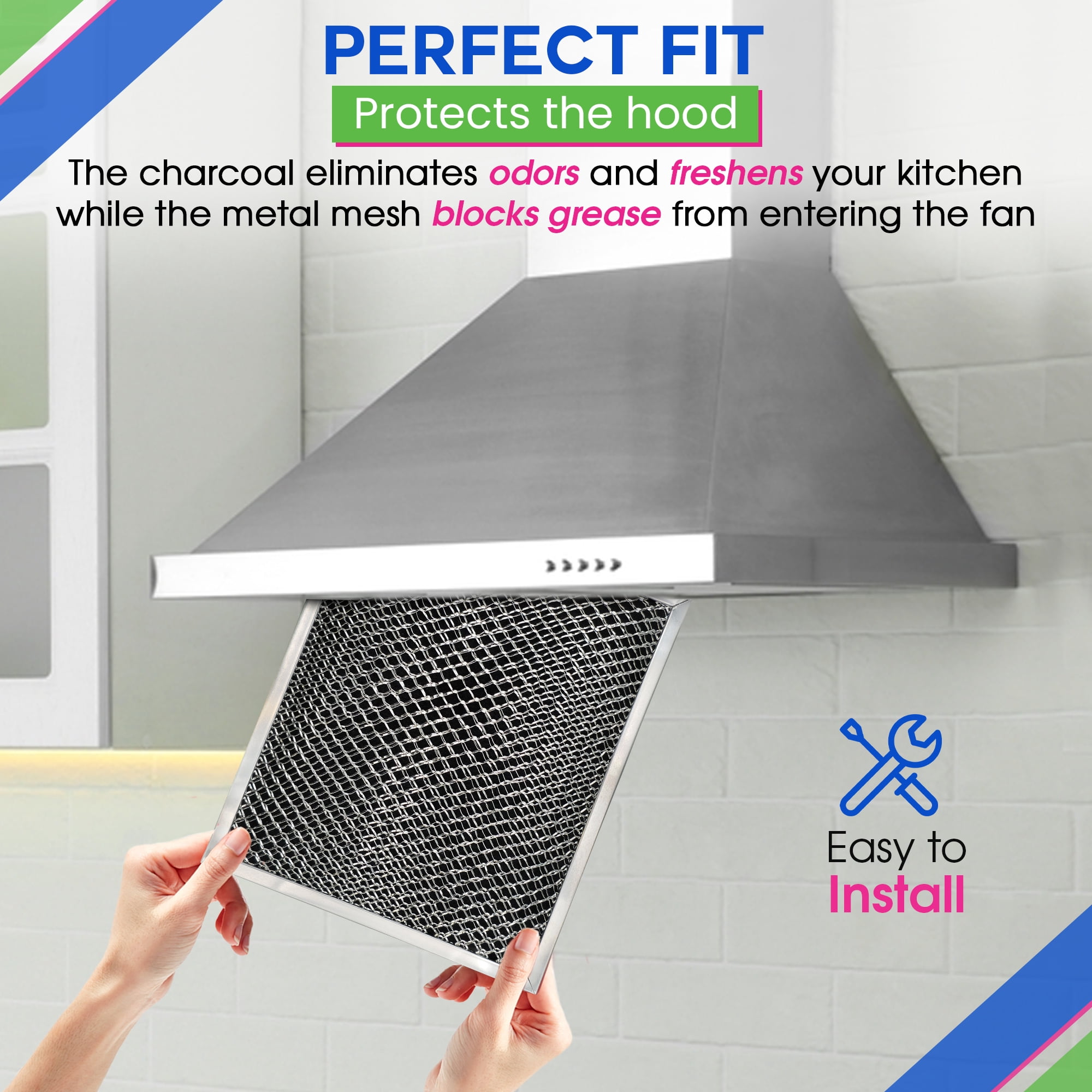 Range Hood Filter Replacement 10.5" x 8.8" for 41F 97007696 Broan Charcoal Grease Filter Combo - Ductless Hood Filter - Metal Mesh Screen Filters Grease and Carbon Freshens Kitchen Air (2-Pack)