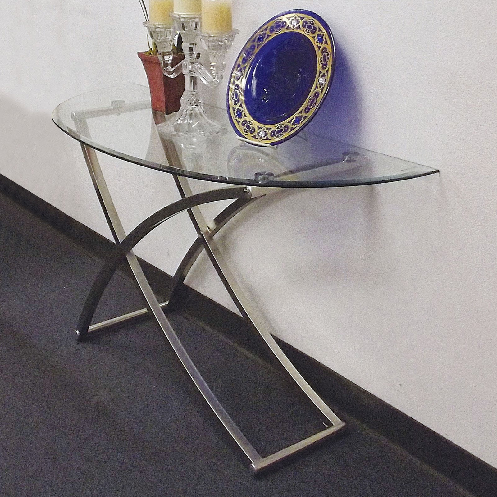 Acme Furniture Paradise Glass Sofa Table with Nickel Plated Base