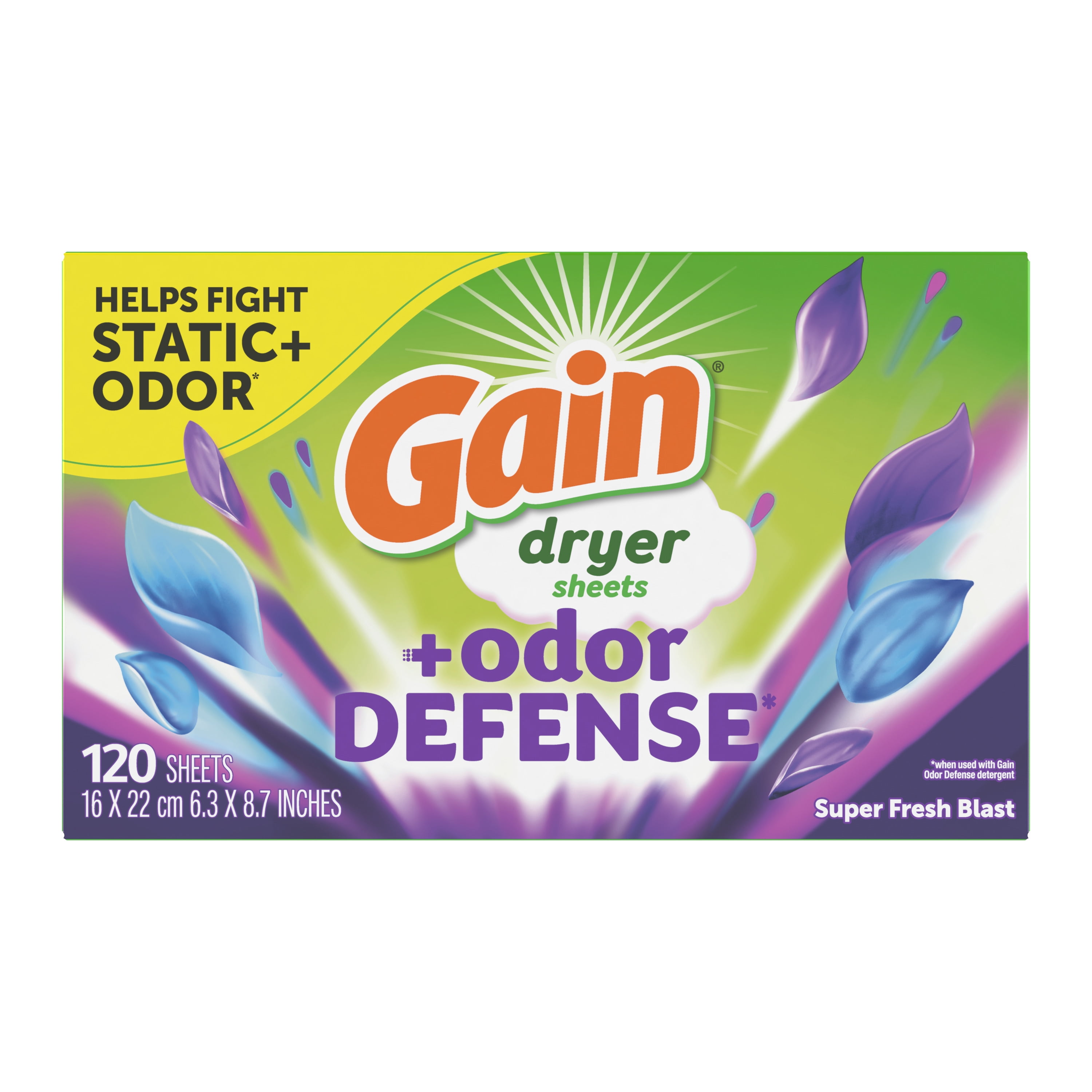 Gain Fabric Softener Dryer Sheets +Odor Defense, Super Fresh Blast Scent, 120 Count