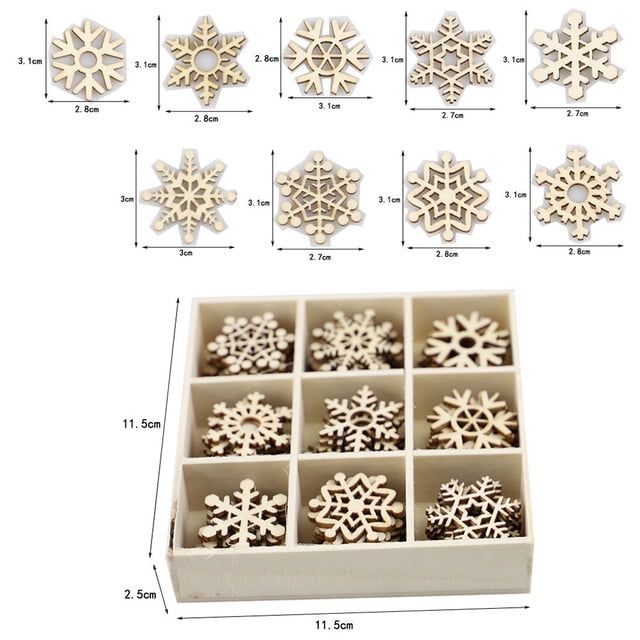72Pcs Wooden Christmas Slices Tree Decorations Hanging Snowflakes Blank Shapes