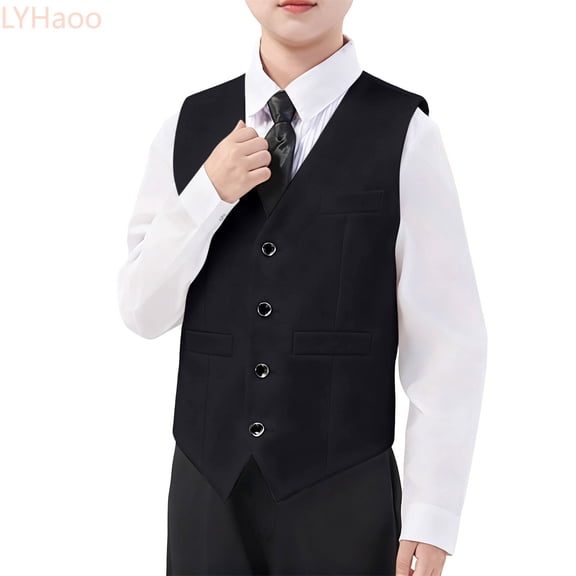 LYHaoo Boys Formal Vest For Wedding Pageant And Performance Elegant Breasted Sleeveless With Adjustable Back School Uniform,Sizes 3-4 Years