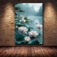 thumbnail image 4 of Mudket Framed,Botanical Canvas Wall Art,Ready to Hang,White Lotus Flower Mountain Lake Scenery Canvas Print,Zen Flower Wall Decor, for Bedroom Living Room Bathroom Decor - 12"L x 8"W, 4 of 10