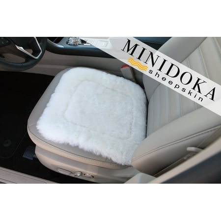 Sheepskin Seat Pad - Ivory - Medium Size 16 x 16 - Universal Fit - Leather and Patented Non Slip Backing for Comfort in Car, Plane, Office, or Home