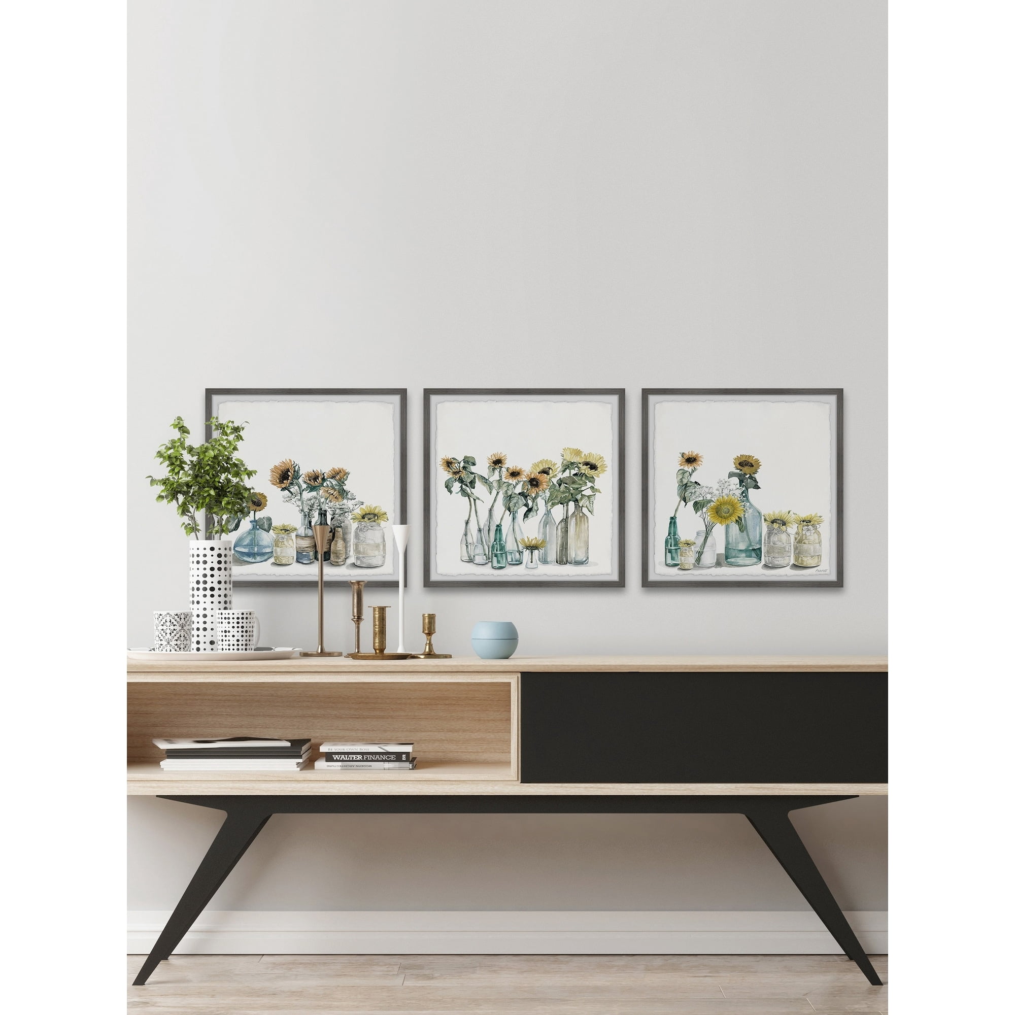 Sunflower Collection Triptych 24" x 24.00 in Framed Painting Art Prints, by Marmont Hill
