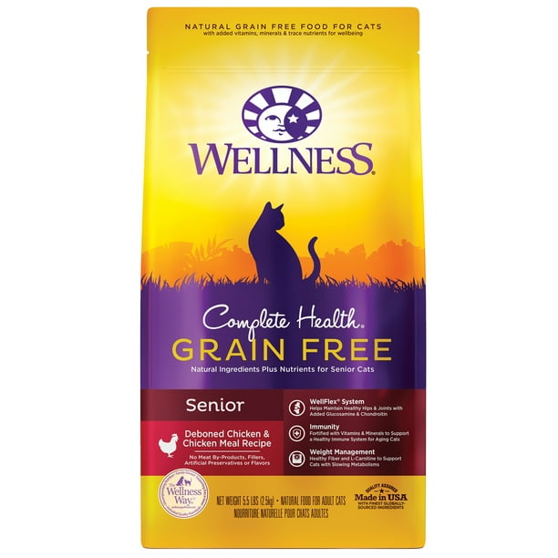 Wellness Complete Health Grain Free Senior Dry Cat Food, 5 lb Bag