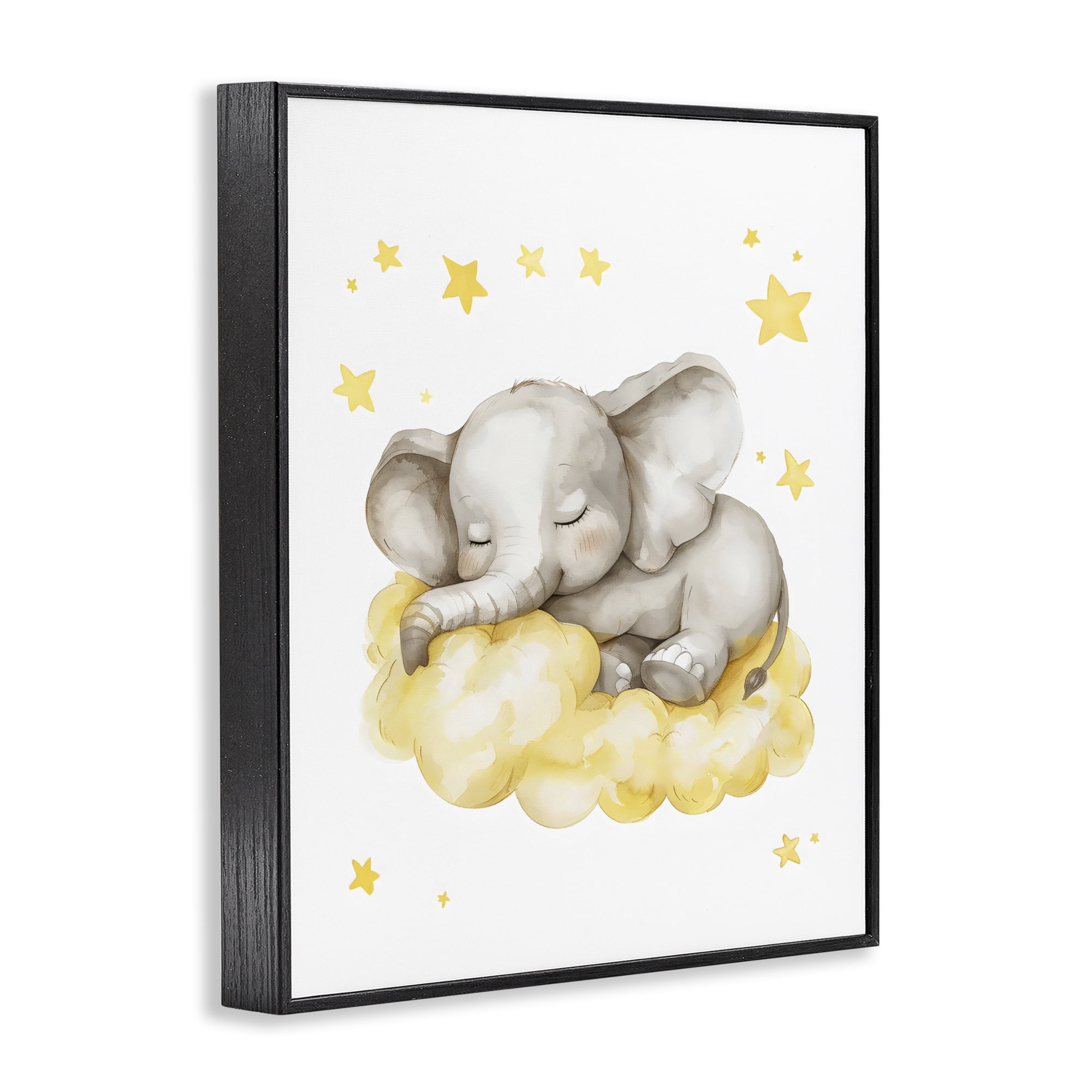Stupell Industries Sleeping Elephant on Yellow Cloud Black Framed Giclee Art, design by LSR Design Studio