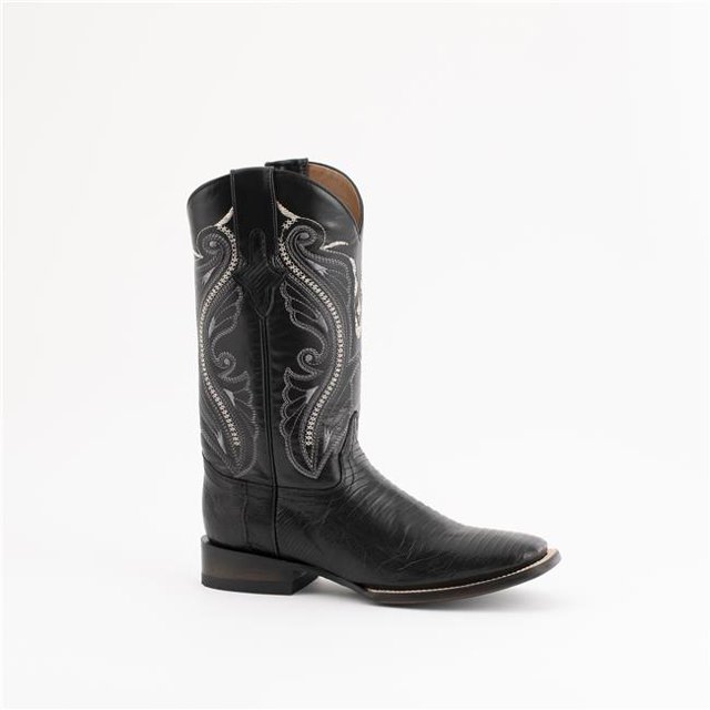 Mens Genuine Teju Lizard Square Toe Boots, Black, 10EE