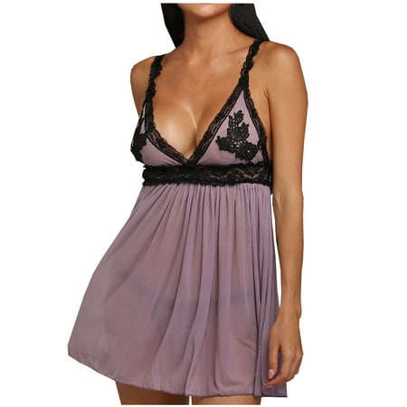 

Pajama Women See-Through Net Yarn Nightdress Lace Lingerie Set Braces Underwear Skirt Comfy Underwear Dress