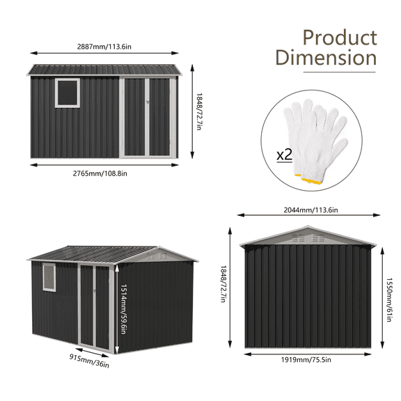 Outdoor Storage Shed 9*6 FT Metal Garden Shed for Patio Backyard Tools House Storage Shed with One Window 9.5 x 6.7FT,Small Storage Shed