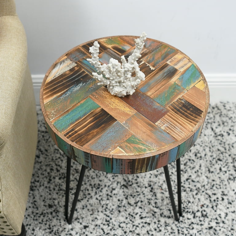 Greenage Reclaimed Wood End Table 15.5 x 15.5 x 21 Heigh Gusset Round