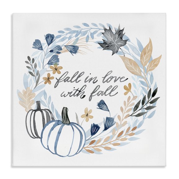 Stupell Industries Cottage In Love with Fall Blue Autumn Foliage Wreath Canvas Art, 17 x 17, by Grace Popp